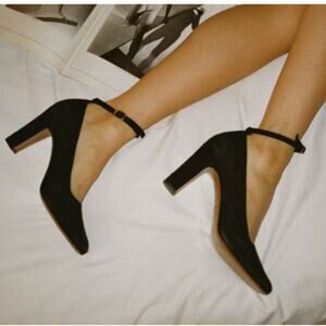 Rouje Paris Leonie Black Suede Ankle Strap Pump Heels Women's Size 39